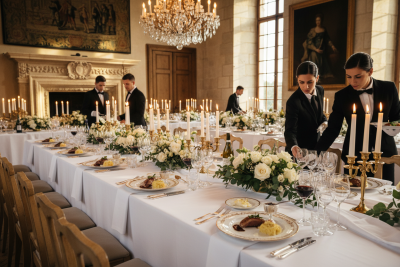 Traiteur mariage à Libourne - Table de réception élégante dans un château du Libournais